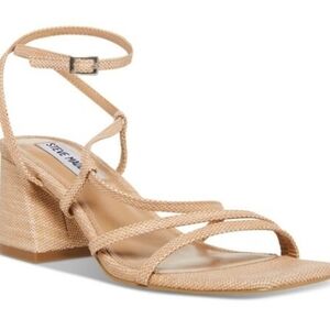 Steve Madden Beige Ankle-Strap Block Heel Sandals